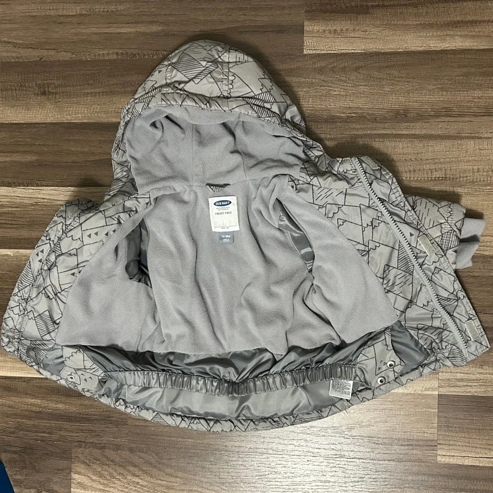 Old Navy Frost Free Puffer Jacket Toddler 12-18M Grey Mountain Excellent
